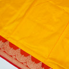 Yellow contrast with Red - Pure Soft premium Katan Silk Banarasi Saree with Alfi small Booti and contrast Satin Border