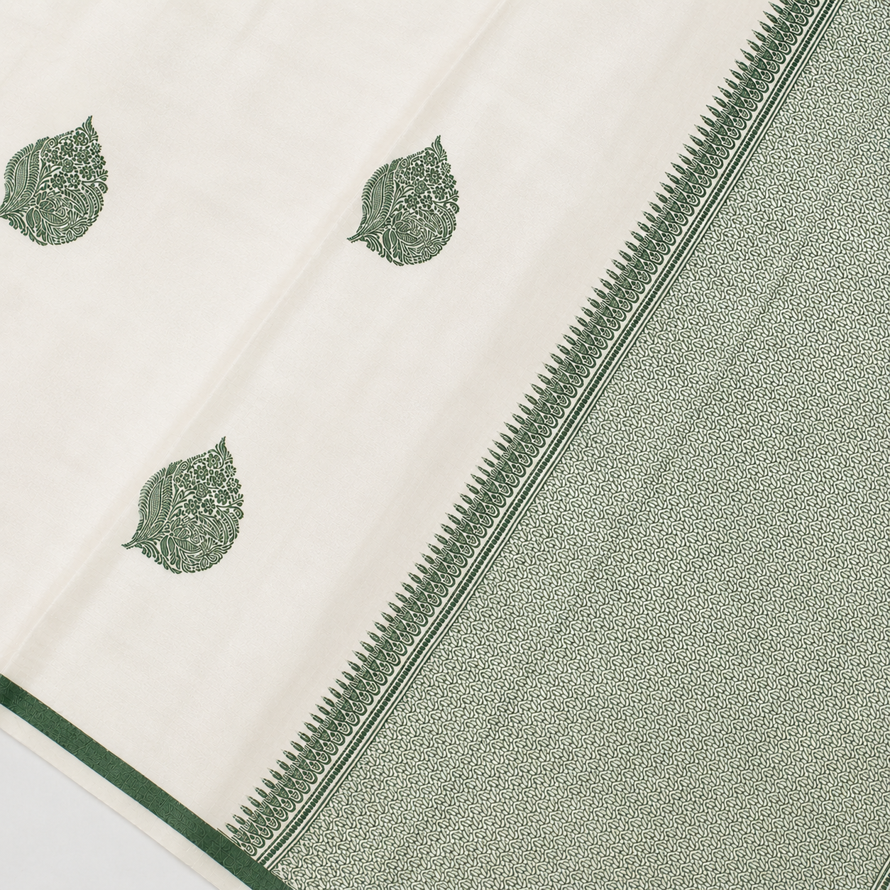 Off white with beautiful Deep Green motifs - Pure Soft Mashru Silk Banarasi Saree