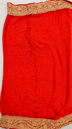 Baby Pink contrast with Golden Red - Pure Khaddi Chiffon Georgette Silk Banarasi Saree