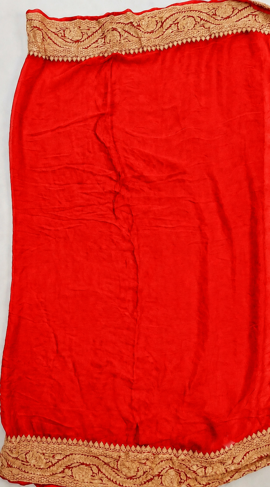 Baby Pink contrast with Golden Red - Pure Khaddi Chiffon Georgette Silk Banarasi Saree