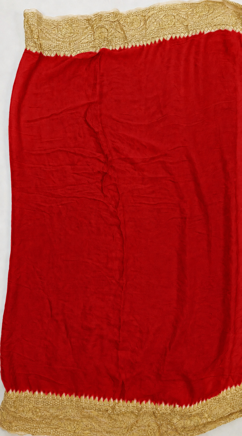Ivory contrast with Classic Red- Pure Khaddi Chiffon Georgette Silk Banarasi Saree