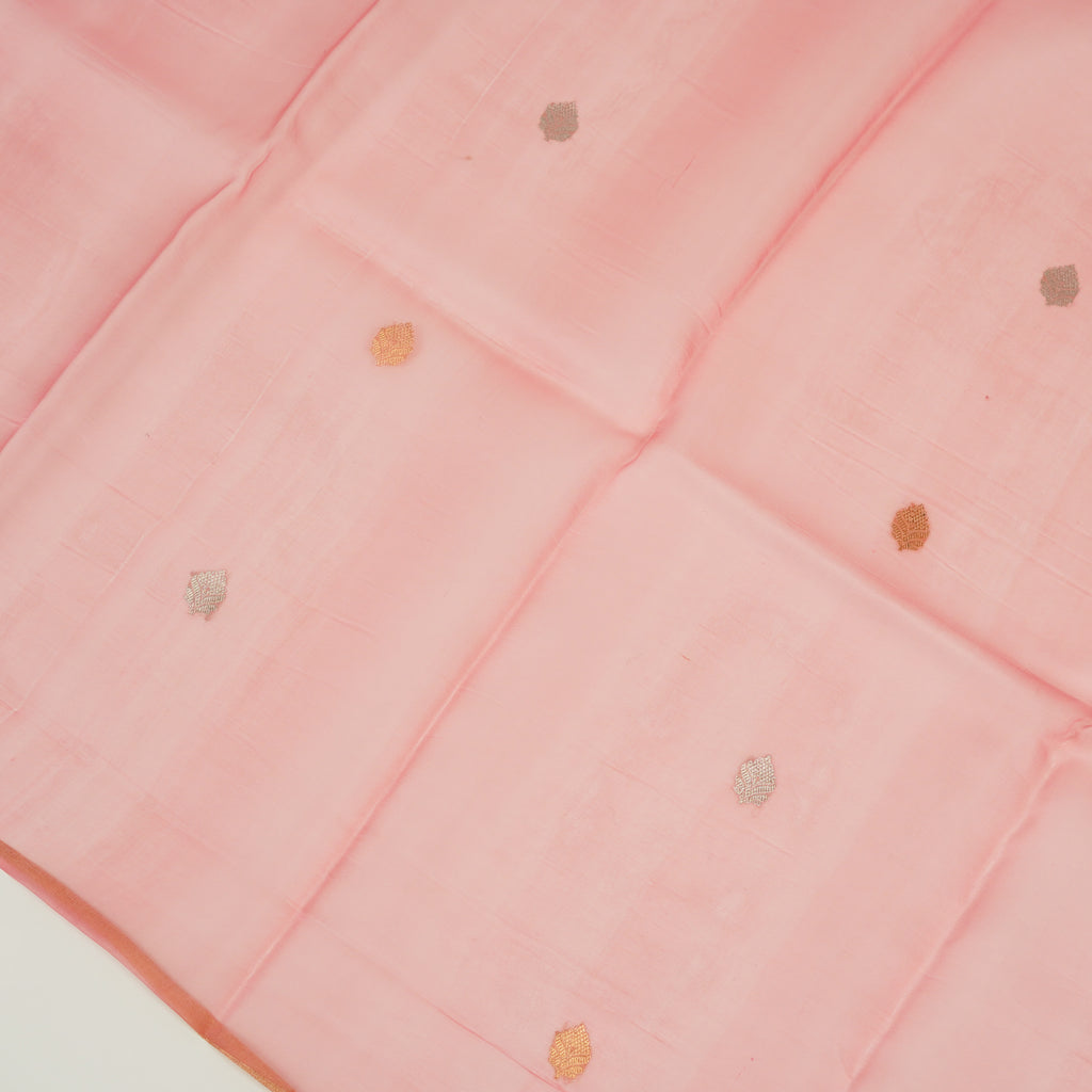 Baby Pink - Pure Organza Banarasi Saree with Banarasi Half Laheria in gold and silver