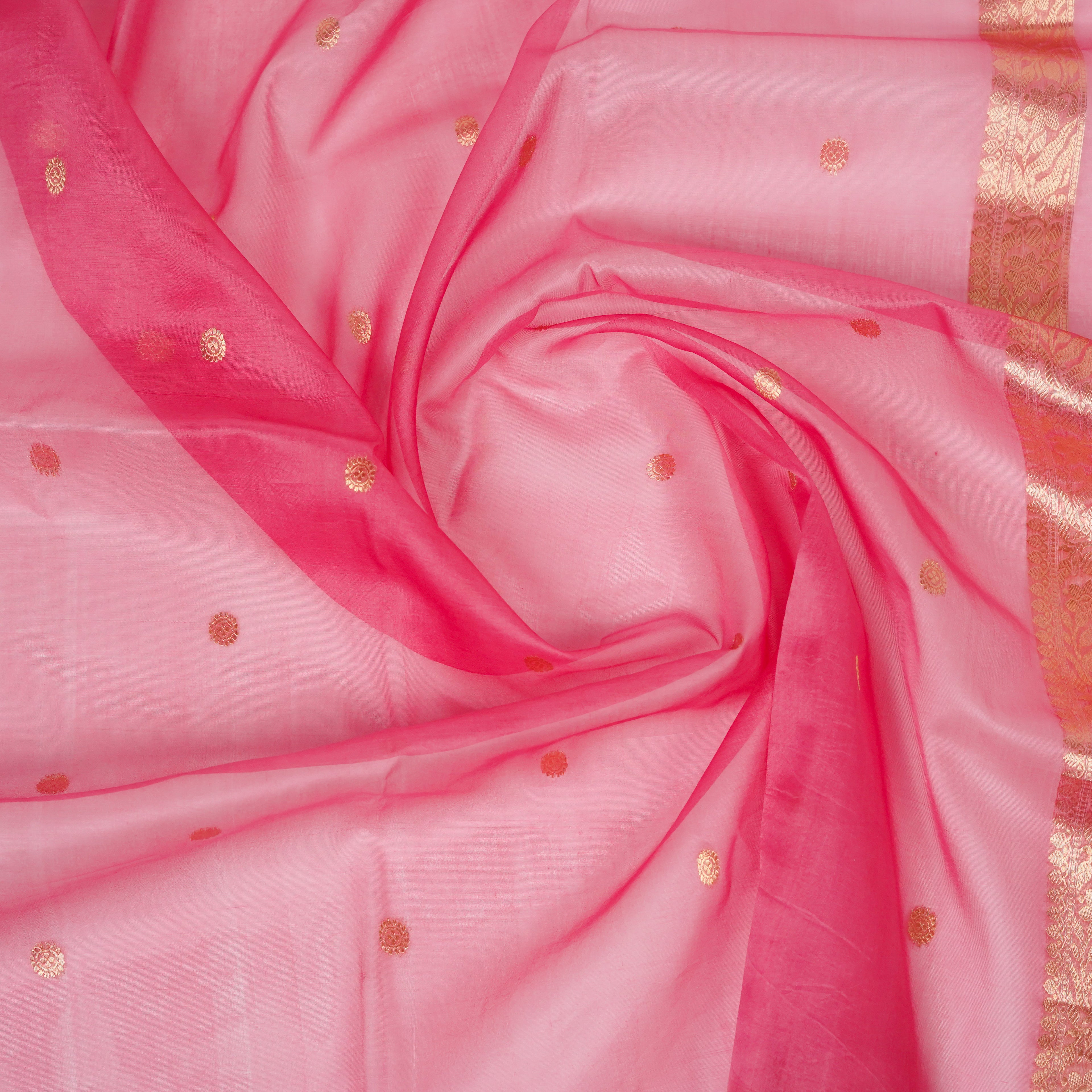 Teal Green Banarasi Handloom Luxury Suit set contrast with Pink color.