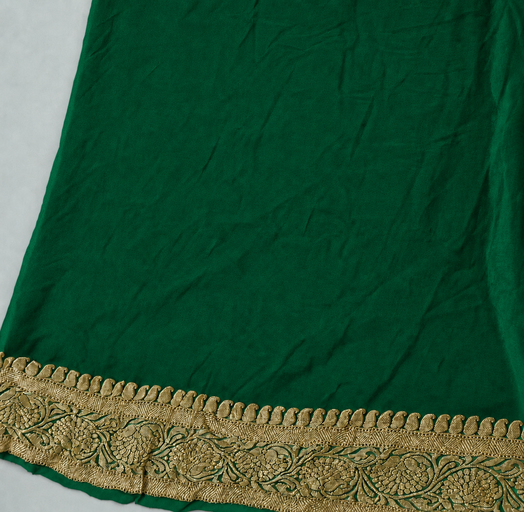 Emerald Green - Pure Khaddi Chiffon Georgette Silk Banarasi Saree