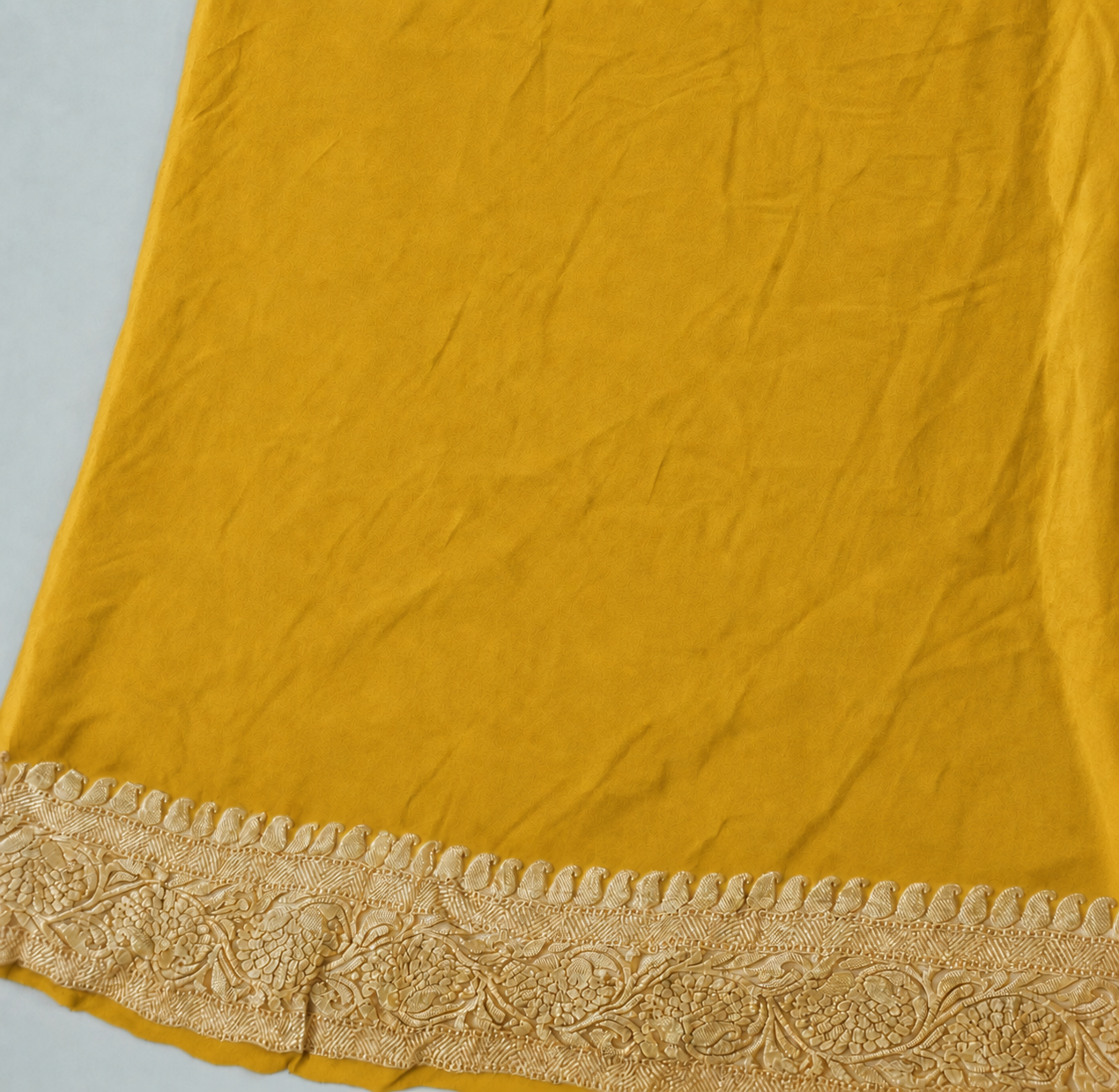 Mustard Yellow - Pure Khaddi Chiffon Georgette Silk Banarasi Saree