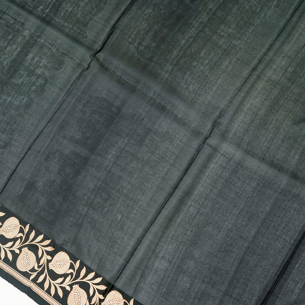 Black  - Pure Raw Mango Banarasi Saree with Goldenand silver Booti Motifs