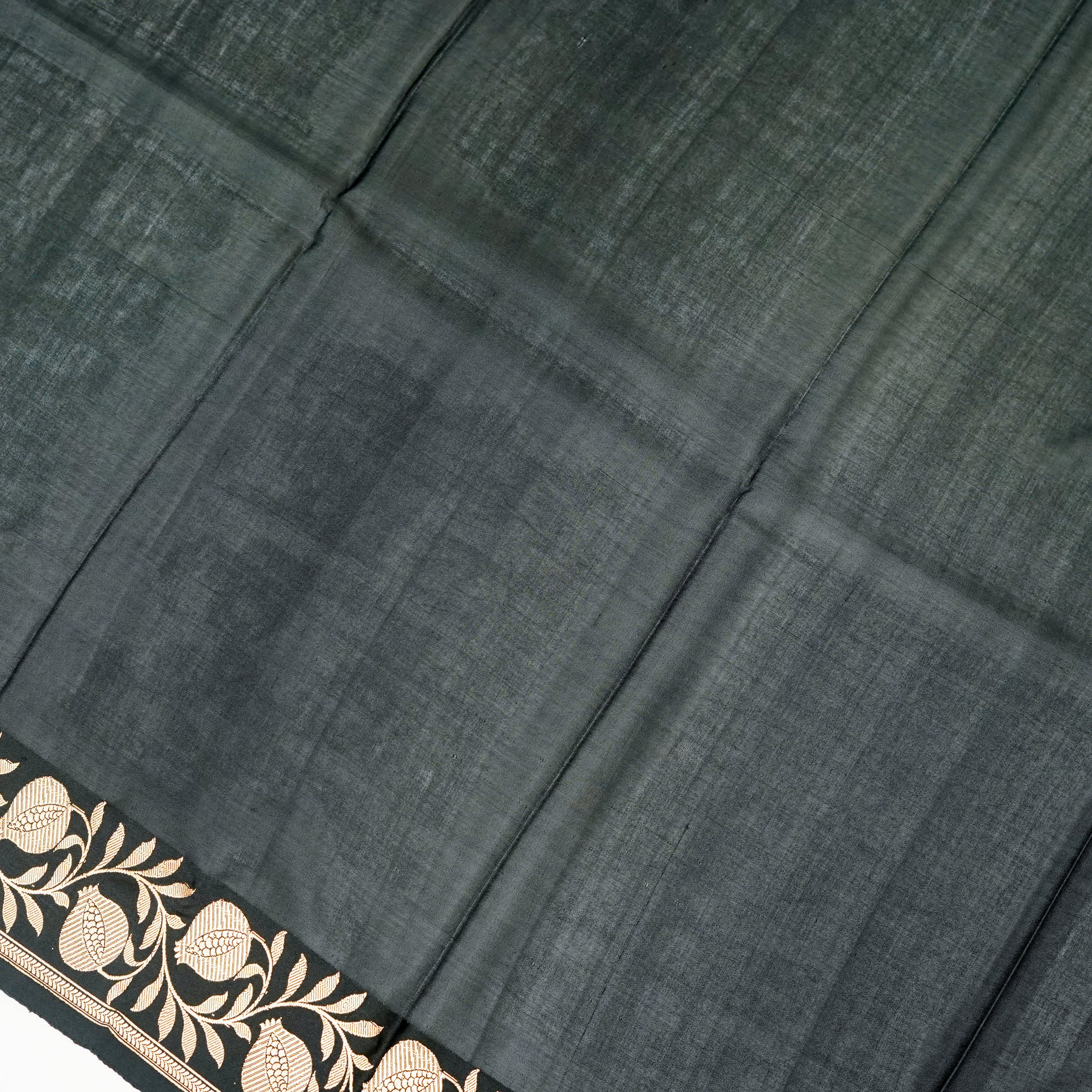 Black  - Pure Raw Mango Banarasi Saree with Goldenand silver Booti Motifs