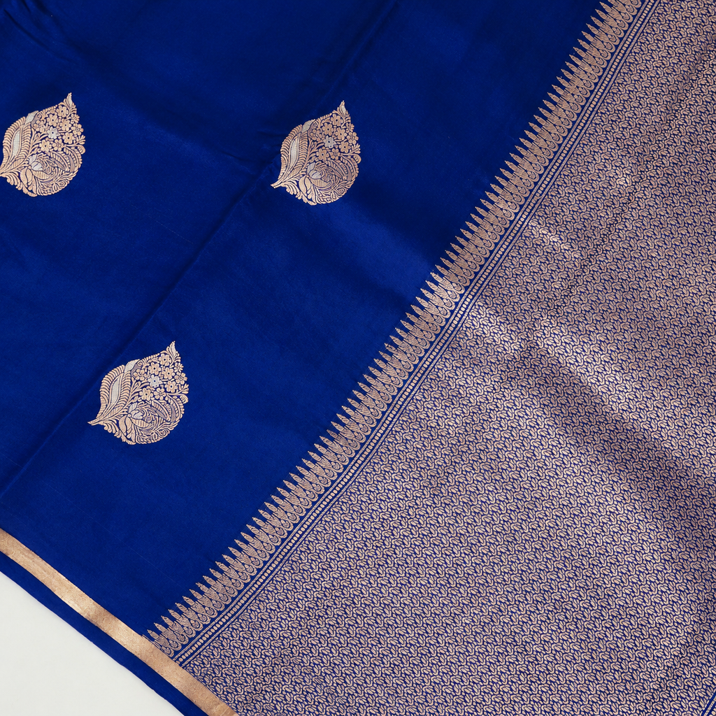 Magnetic Blue - Pure Soft Mashru Silk Banarasi Saree