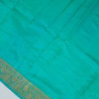 Bottle Green Contrast with Sky blue border - Pure Raw Mango Banarasi Saree with Golden Boota Motifs