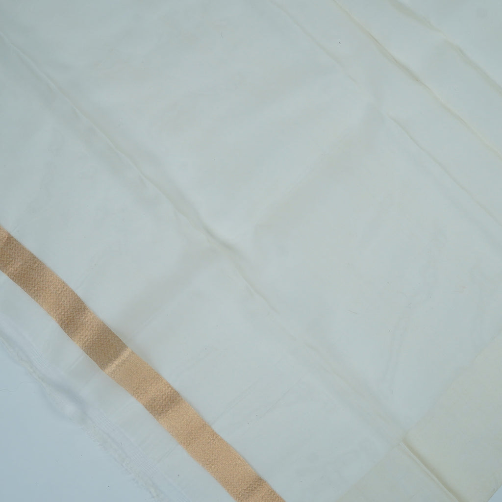 Off-white - Pure Organza Banarasi Saree with Plain Stripe Pattern and Satin Border