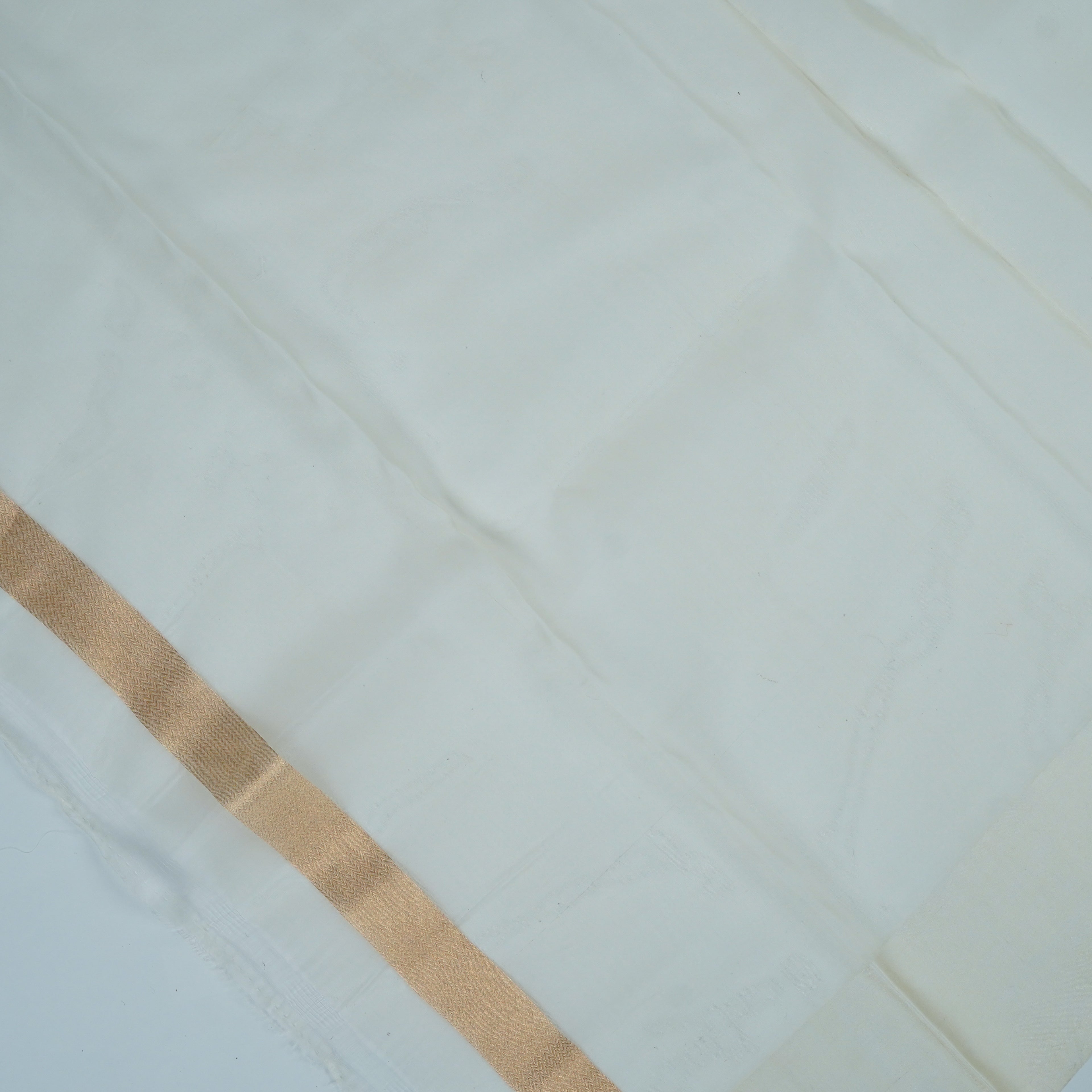 Off-white - Pure Organza Banarasi Saree with Plain Stripe Pattern and Satin Border