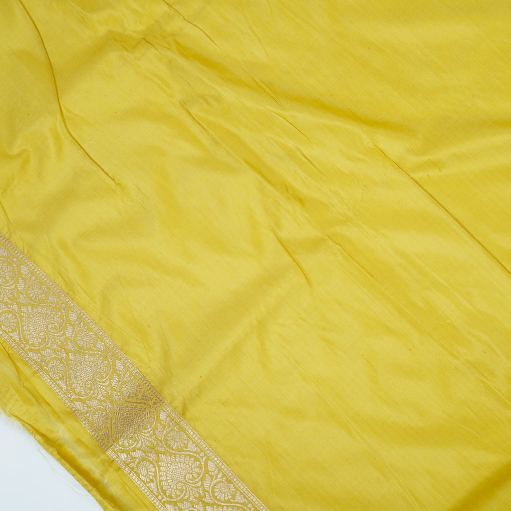 Lemon Yellow - Pure Katan Silk Banarasi Saree with water zari and multi color Booti