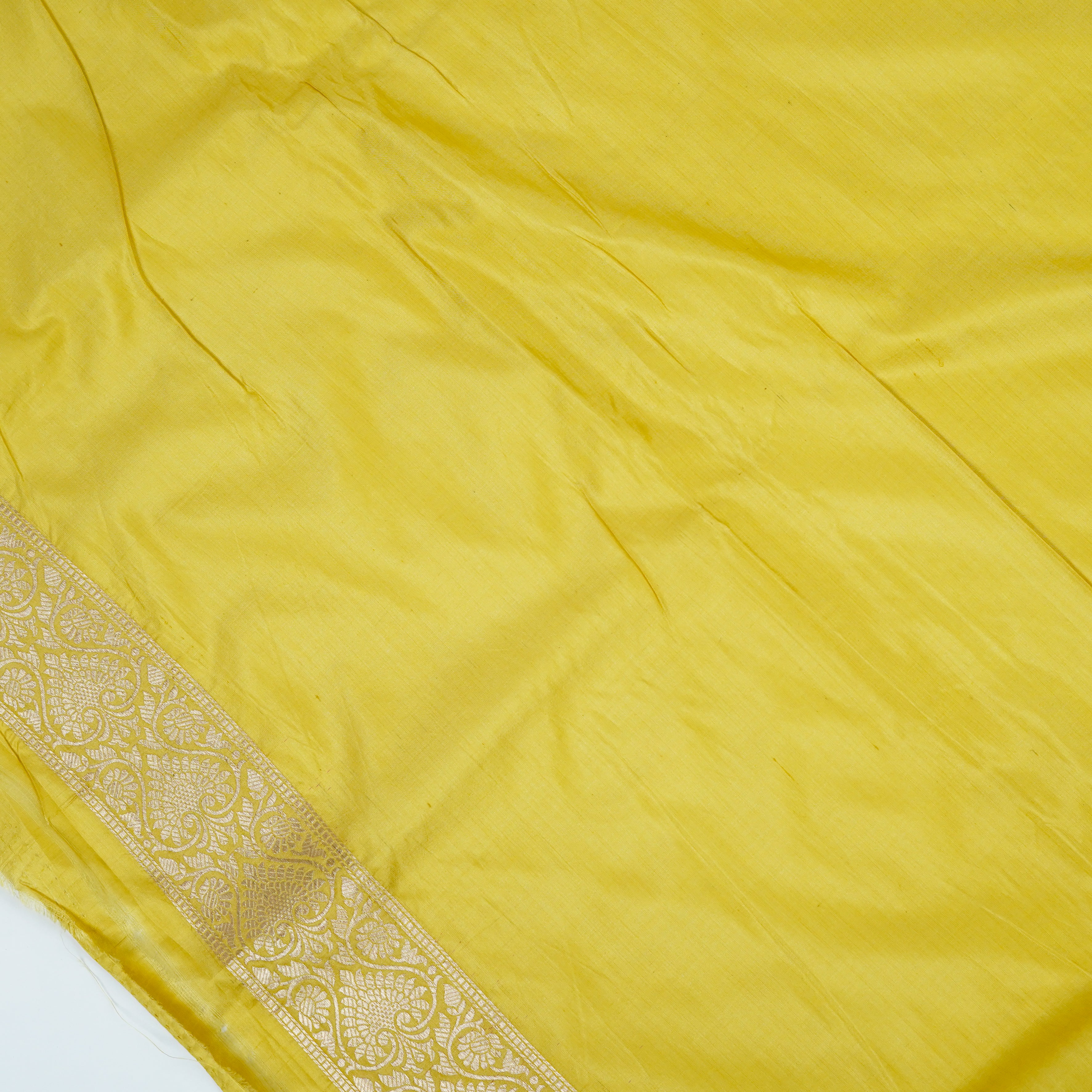 Lemon Yellow - Pure Katan Silk Banarasi Saree with water zari and multi color Booti