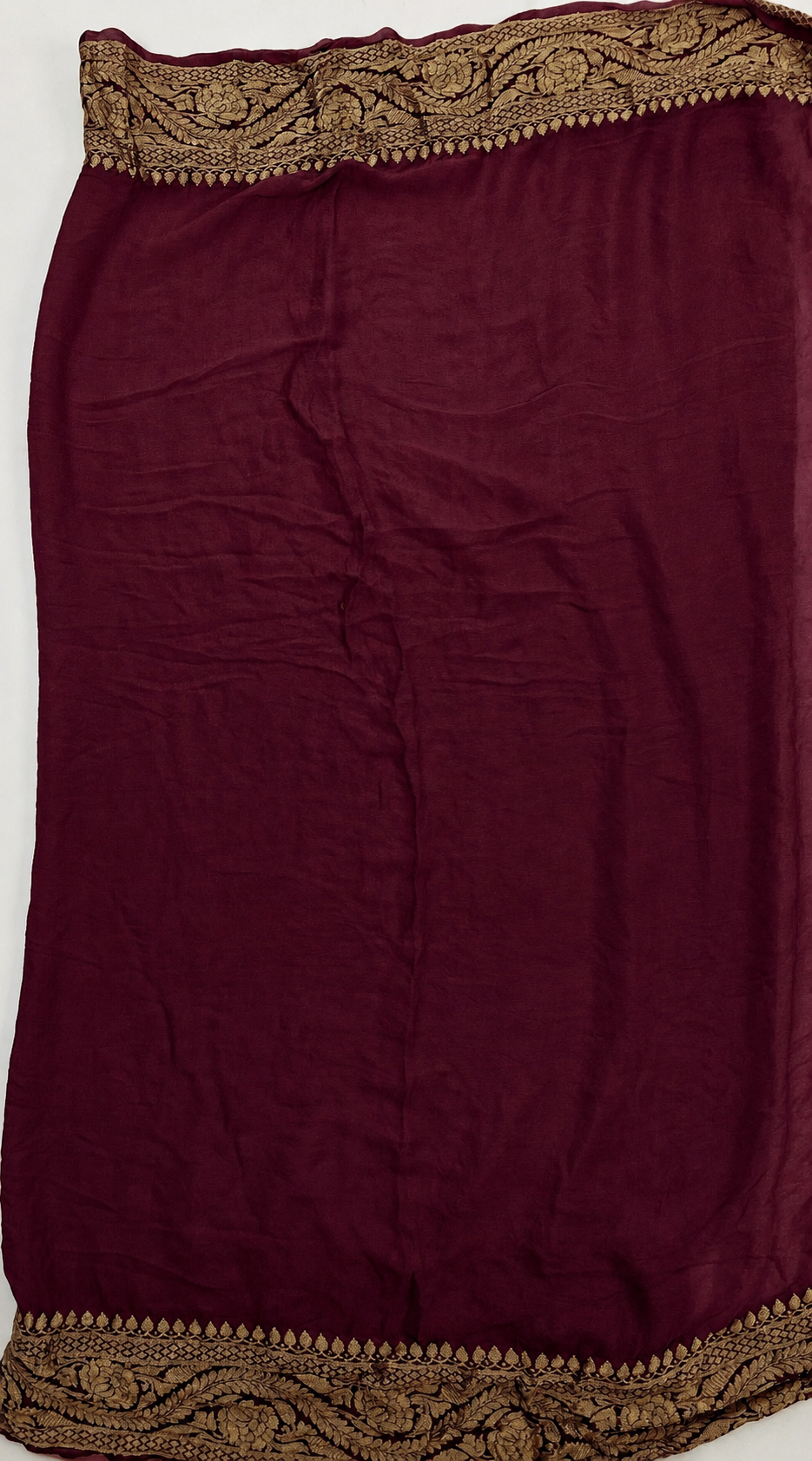 Wine - Pure Khaddi Chiffon Georgette Silk Banarasi Saree