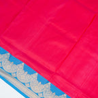 Red contrast with Blue - Pure Soft premium Katan Silk Banarasi Saree with Alfi small Booti and contrast Satin Border