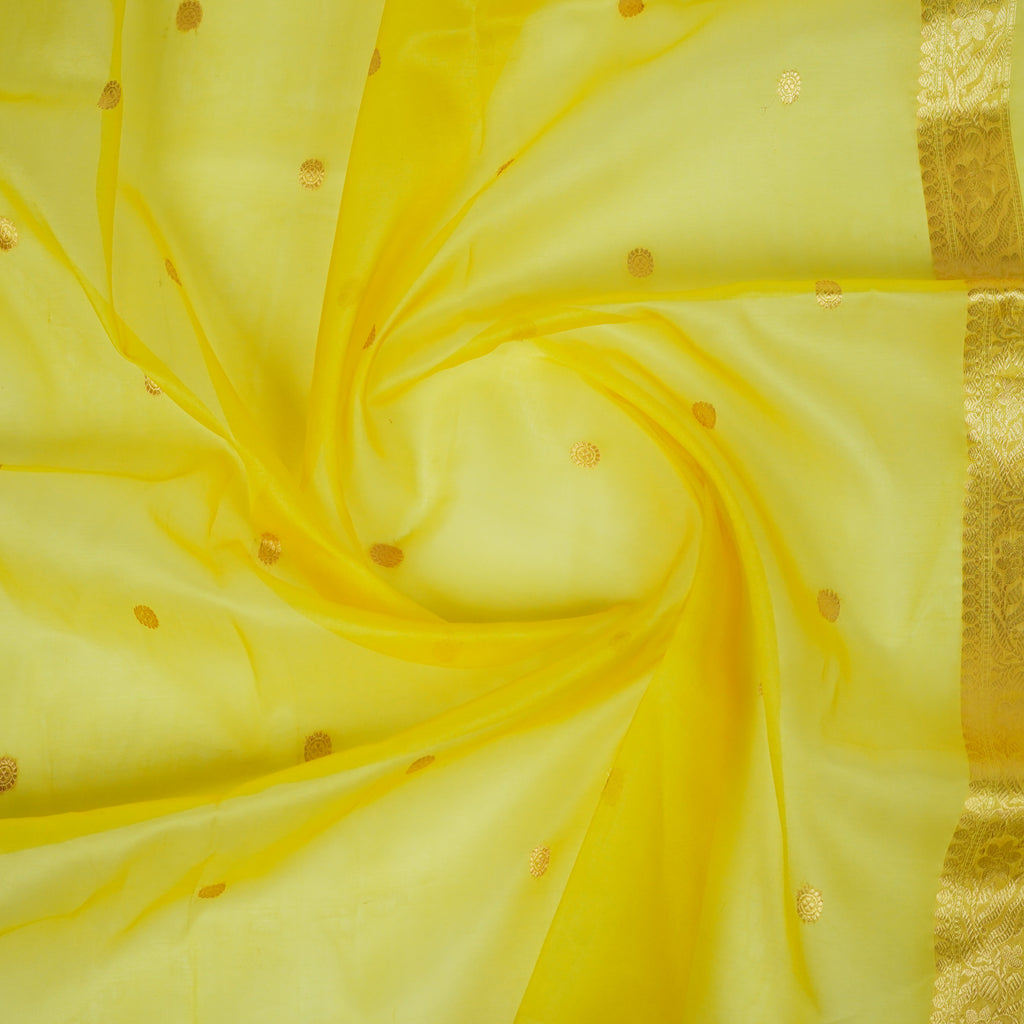 Pink Banarasi Handloom Luxury Suit set contrast with light Lemon Yellow color.