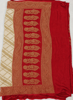 Ivory contrast with Classic Red- Pure Khaddi Chiffon Georgette Silk Banarasi Saree
