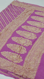 Lavender - Pure Khaddi Chiffon Georgette Silk Banarasi Saree