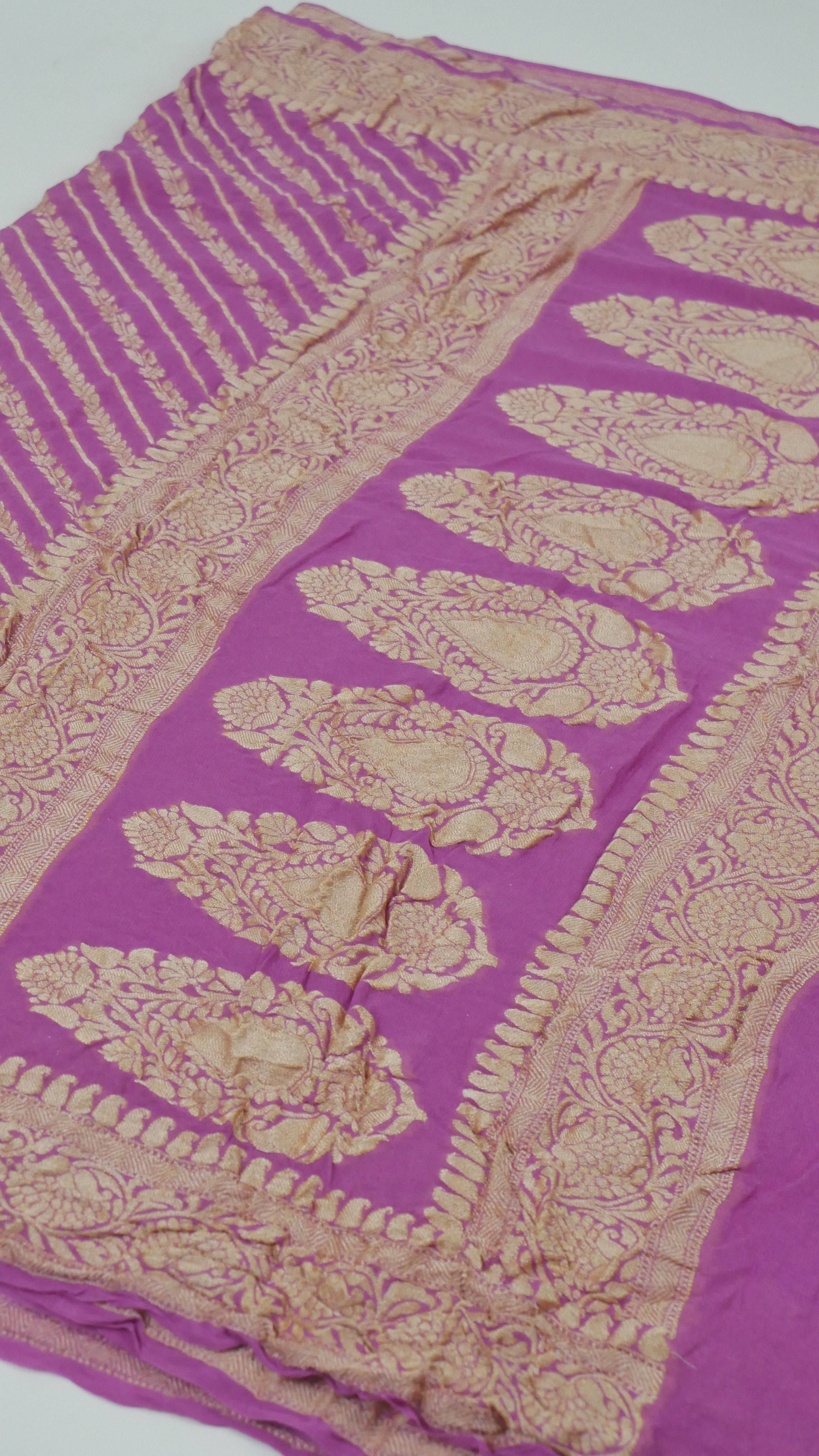 Lavender - Pure Khaddi Chiffon Georgette Silk Banarasi Saree