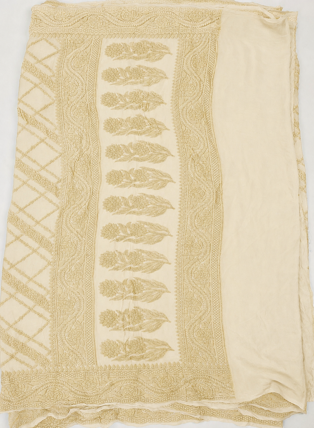 Ivory - Pure Khaddi Chiffon Georgette Silk Banarasi Saree