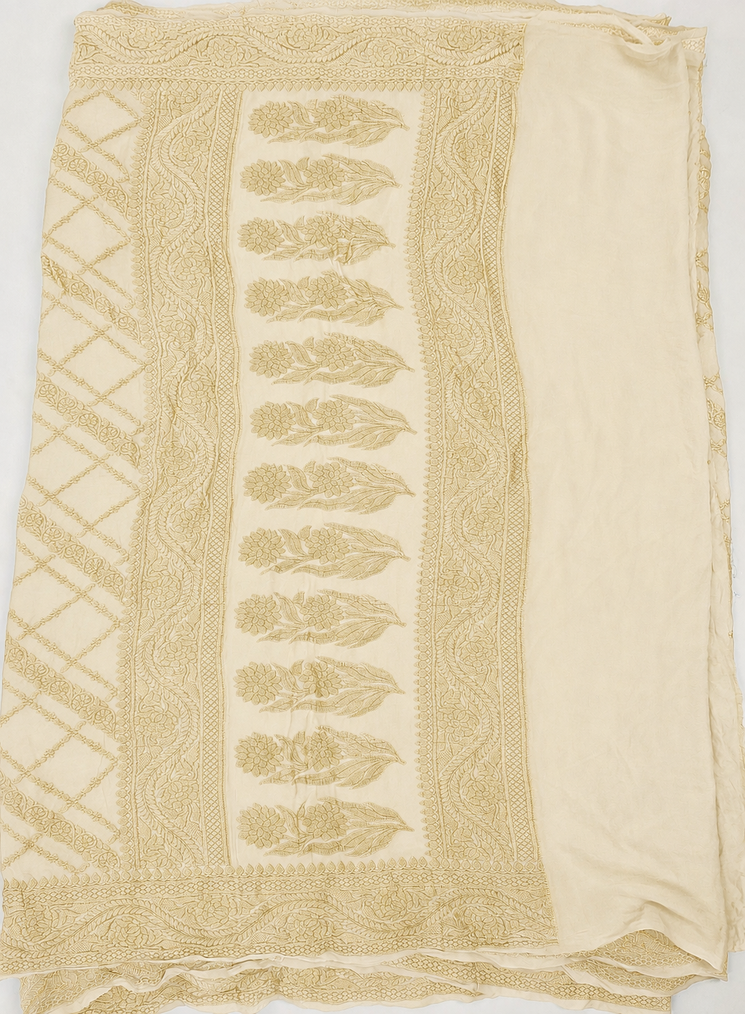 Ivory - Pure Khaddi Chiffon Georgette Silk Banarasi Saree
