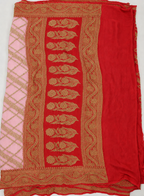 Baby Pink contrast with Golden Red - Pure Khaddi Chiffon Georgette Silk Banarasi Saree