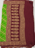 Parrot Green contrast with Wine - Pure Khaddi Chiffon Georgette Silk Banarasi Saree