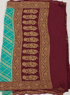 Sea Green contrast with Wine - Pure Khaddi Chiffon Georgette Silk Banarasi Saree