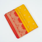 Yellow contrast with Red - Pure Soft premium Katan Silk Banarasi Saree with Alfi small Booti and contrast Satin Border