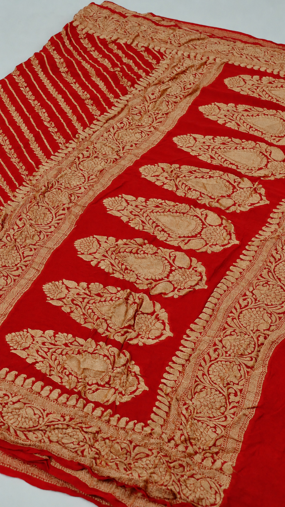 Classic Red - Pure Khaddi Chiffon Georgette Silk Banarasi Saree