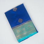 Navy Blue Contrast with lavender border - Pure Raw Mango Banarasi Saree with Golden Boota Motifs