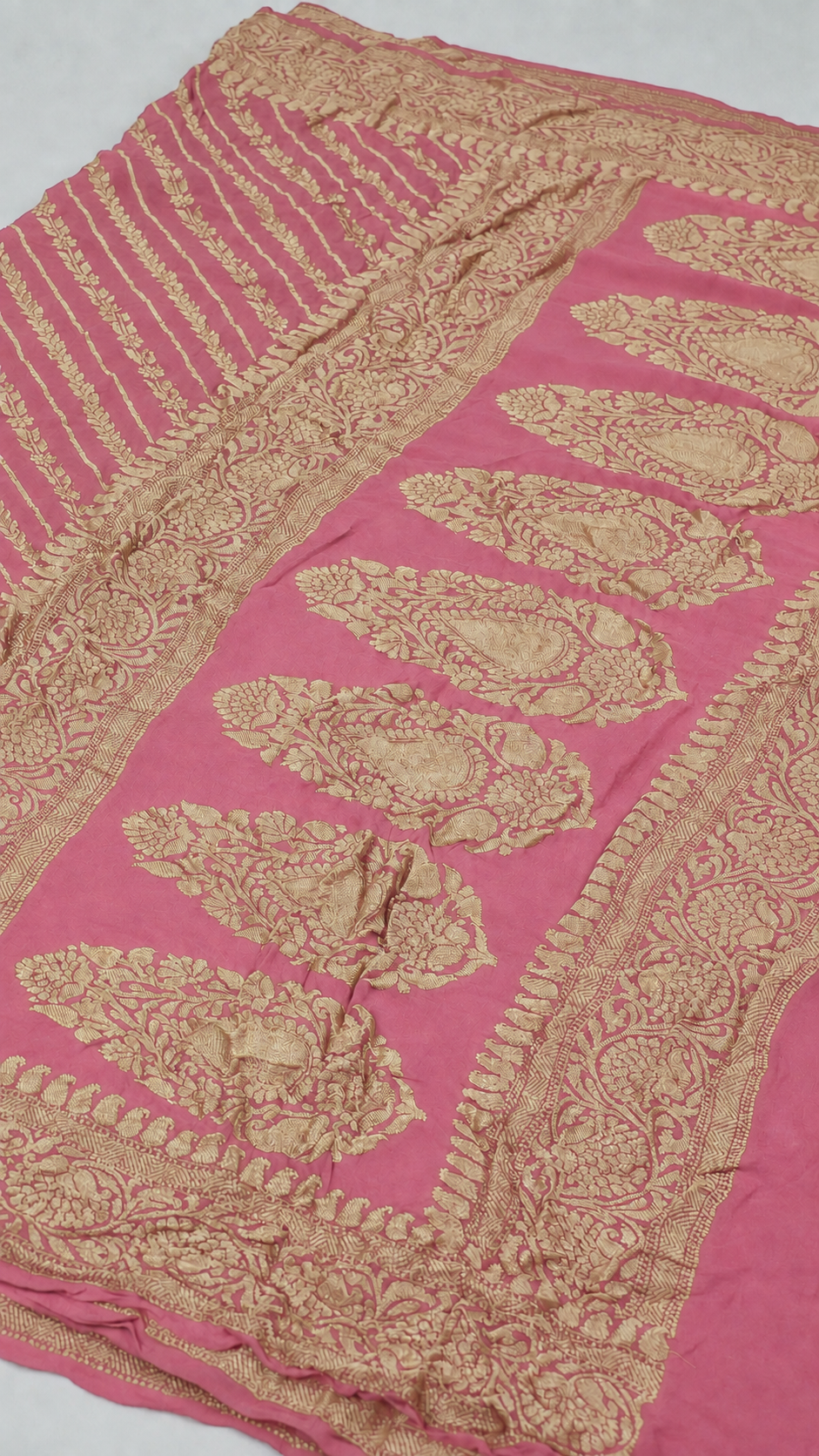 Baby Pink - Pure Khaddi Chiffon Georgette Silk Banarasi Saree