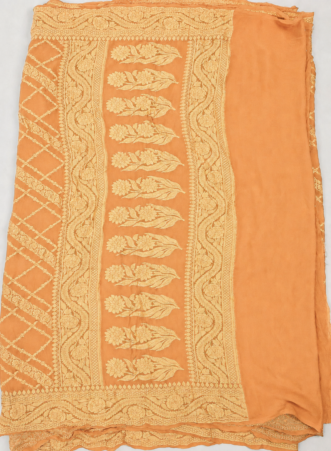 Peach - Pure Khaddi Chiffon Georgette Silk Banarasi Saree