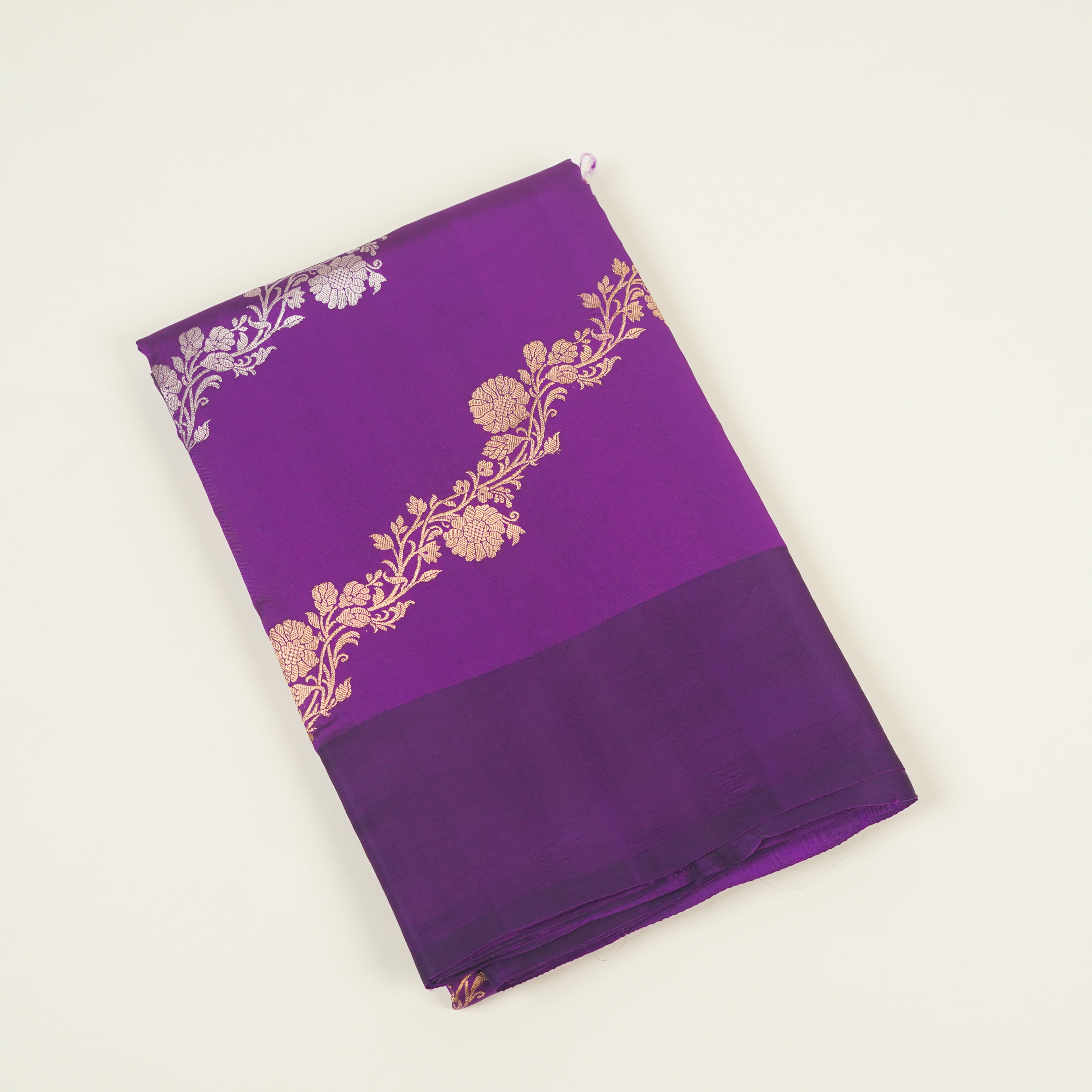 Purple - Pure Raw Mango Banarasi Saree with Golden and silver Boota Motifs
