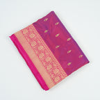 Wine contrast with Pink - Pure Soft premium Katan Silk Banarasi Saree with Alfi small Booti and contrast Satin Border