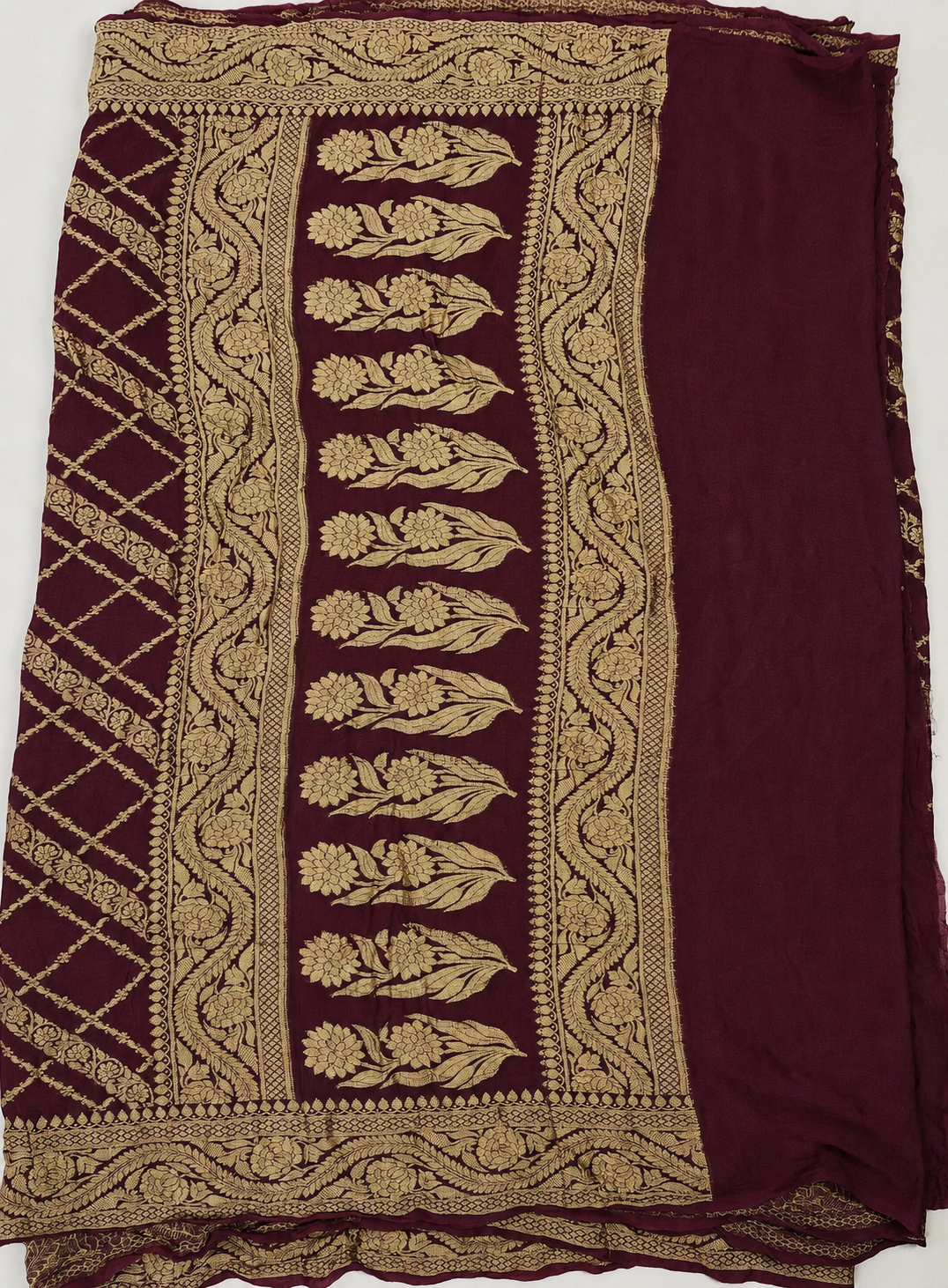 Wine - Pure Khaddi Chiffon Georgette Silk Banarasi Saree
