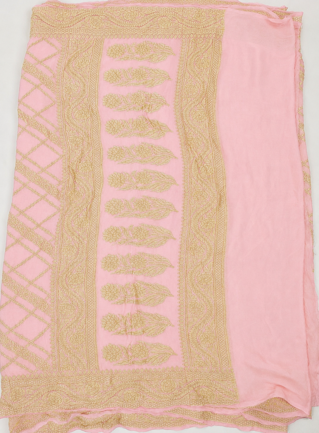 Baby Pink - Pure Khaddi Chiffon Georgette Silk Banarasi Saree