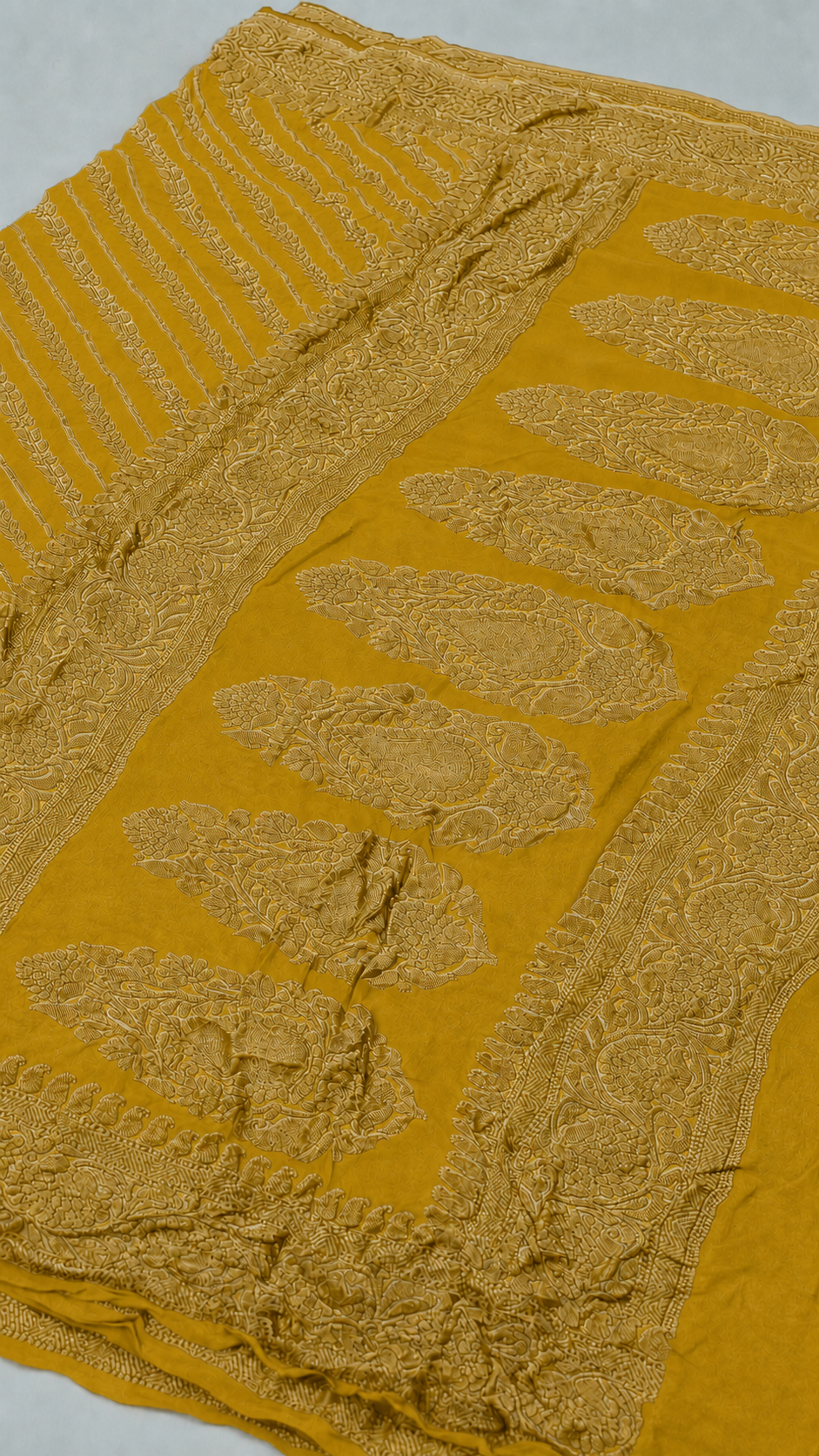 Mustard Yellow - Pure Khaddi Chiffon Georgette Silk Banarasi Saree