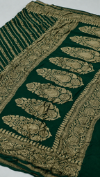 Deep Green - Pure Khaddi Chiffon Georgette Silk Banarasi Saree