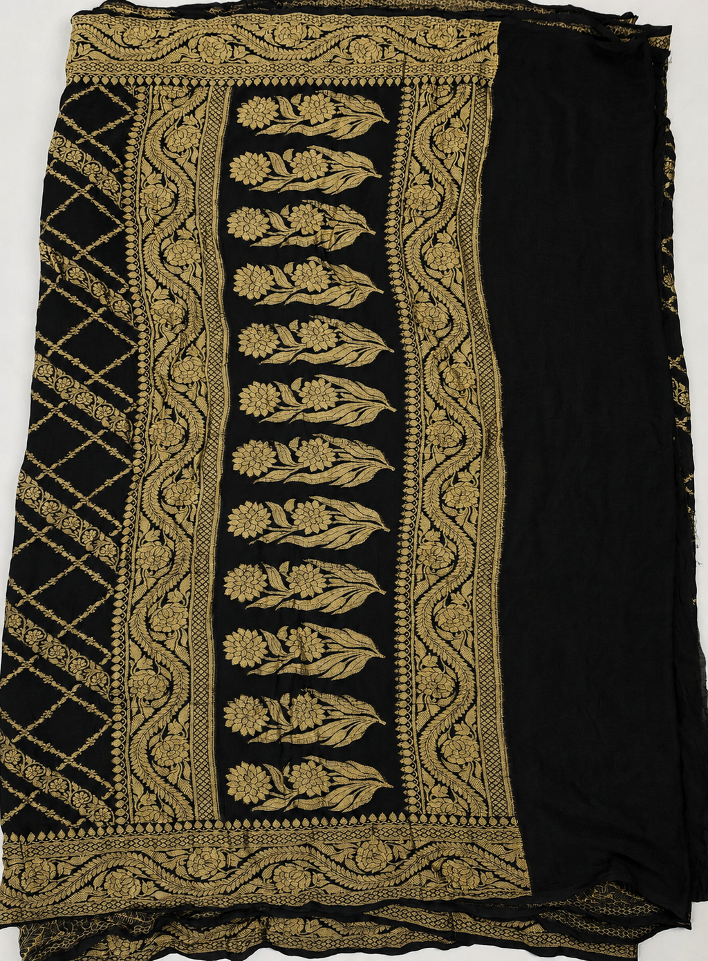 Black - Pure Khaddi Chiffon Georgette Silk Banarasi Saree