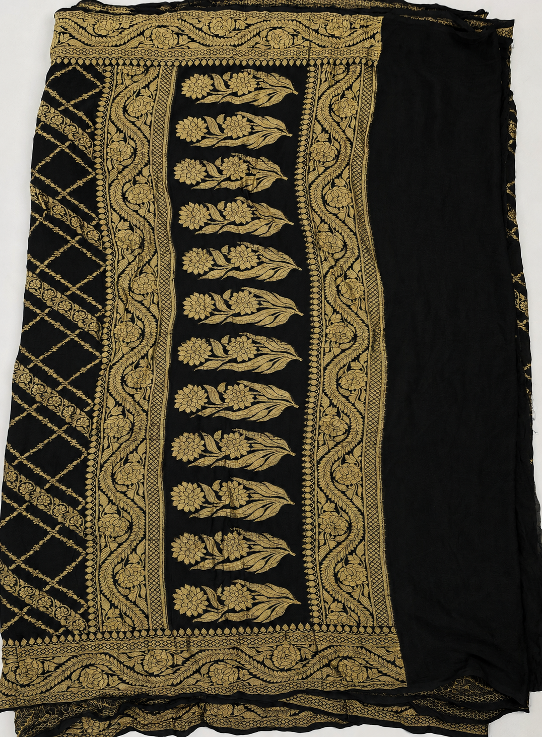 Black - Pure Khaddi Chiffon Georgette Silk Banarasi Saree