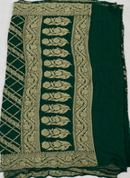 Bottle Green - Pure Khaddi Chiffon Georgette Silk Banarasi Saree