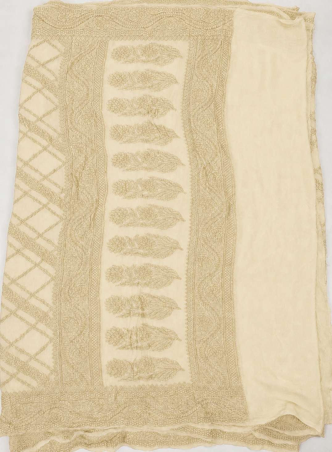 Off- White - Pure Khaddi Chiffon Georgette Silk Banarasi Saree