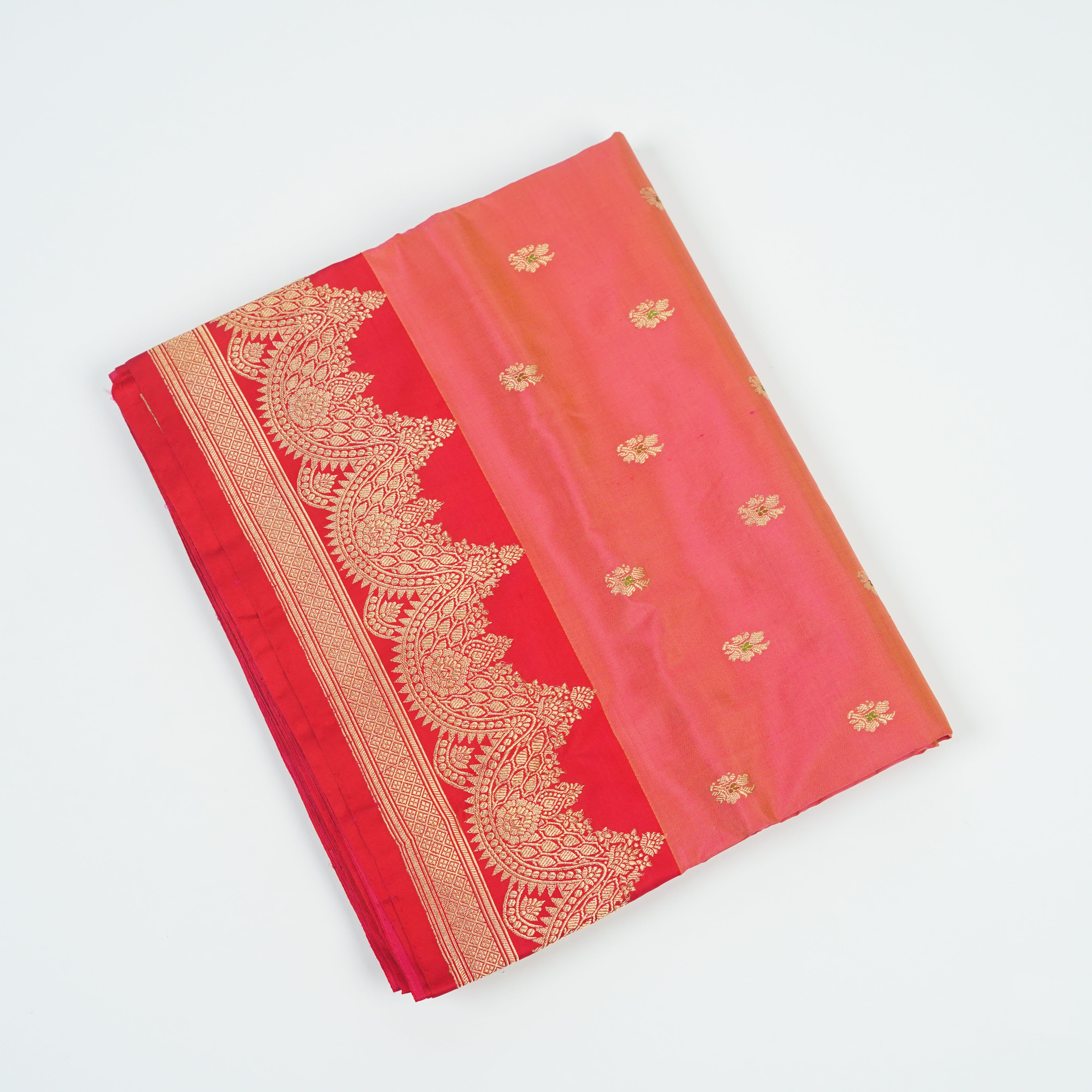 Pink contrast with Red - Pure Soft premium Katan Silk Banarasi Saree with Alfi small Booti and contrast Satin Border