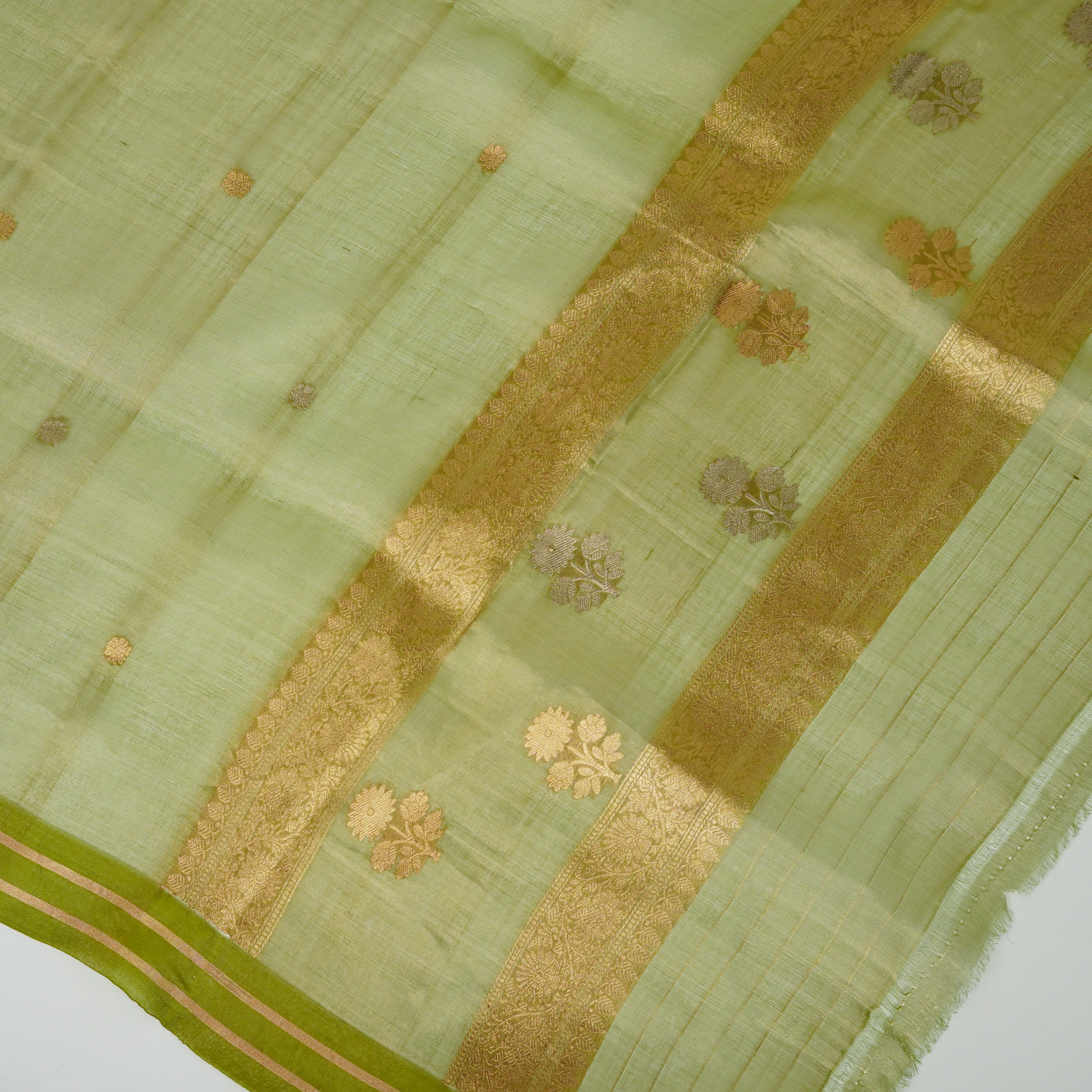 Pink Banarasi Handloom Luxury Suit set contrast with Dhani Green color.