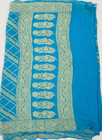 Sky Blue - Pure Khaddi Chiffon Georgette Silk Banarasi Saree