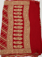 Classic Red - Pure Khaddi Chiffon Georgette Silk Banarasi Saree