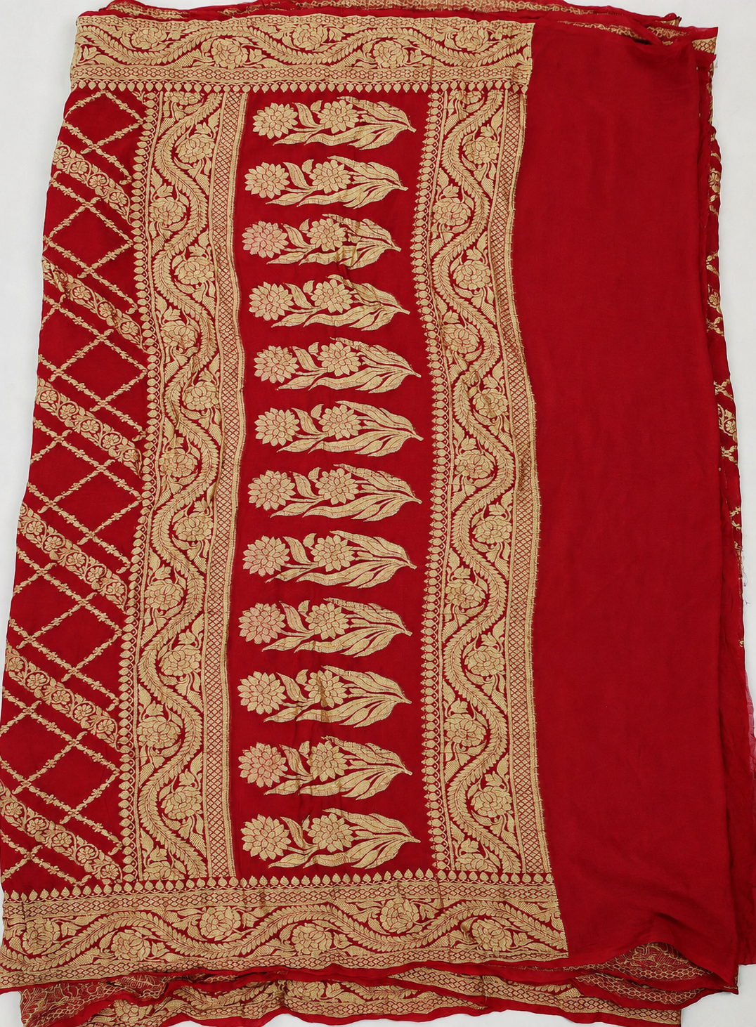 Classic Red - Pure Khaddi Chiffon Georgette Silk Banarasi Saree