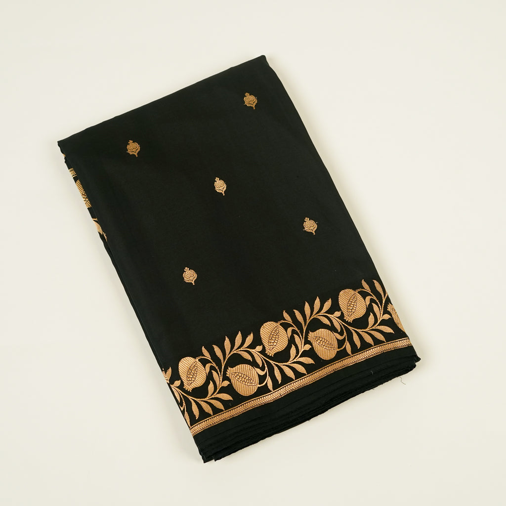 Black  - Pure Raw Mango Banarasi Saree with Goldenand silver Booti Motifs