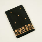 Black  - Pure Raw Mango Banarasi Saree with Goldenand silver Booti Motifs